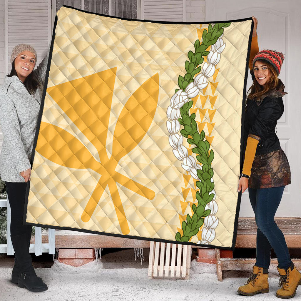 Hawaii Premium Quilt Kanaka Maoli Puakenikeni Maile Flower Lei