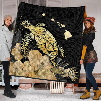 Hawaii Premium Quilt Turtle Hibiscus Gold