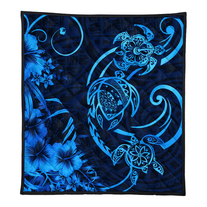 Hawaii Premium Quilt Hibiscus Flower And Map On The Back Turtle