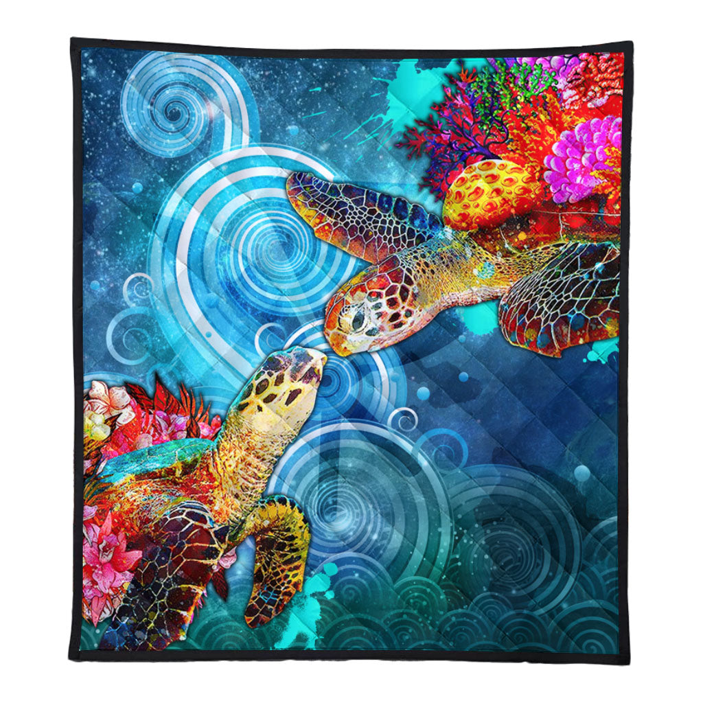 Hawaii Premium Quilt Turtle Kiss Ocean Galaxy