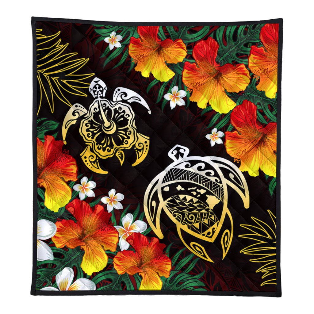 Hawaii Premium Quilt Polynesian Tribal Floral Turtle