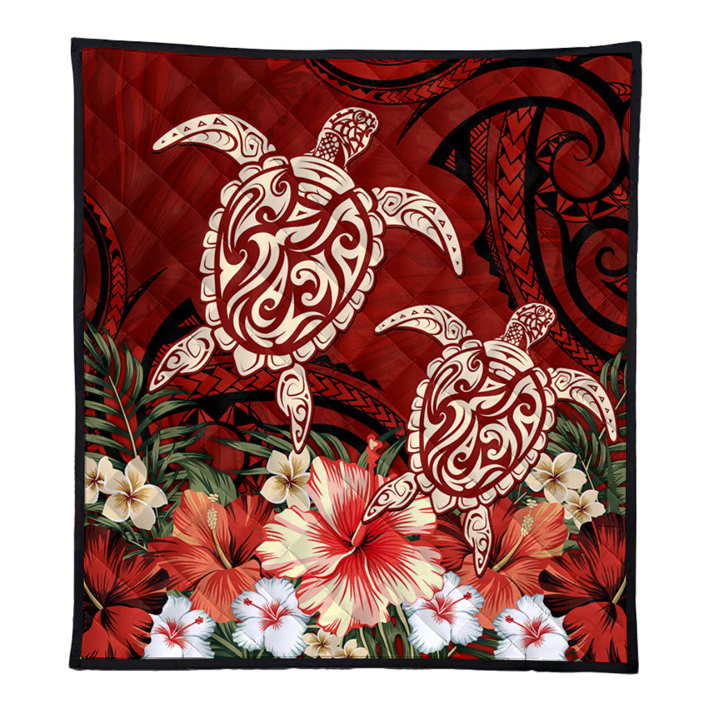 Hawaii Premium Quilt Polynesia Turtle Drawing Tropical Flower