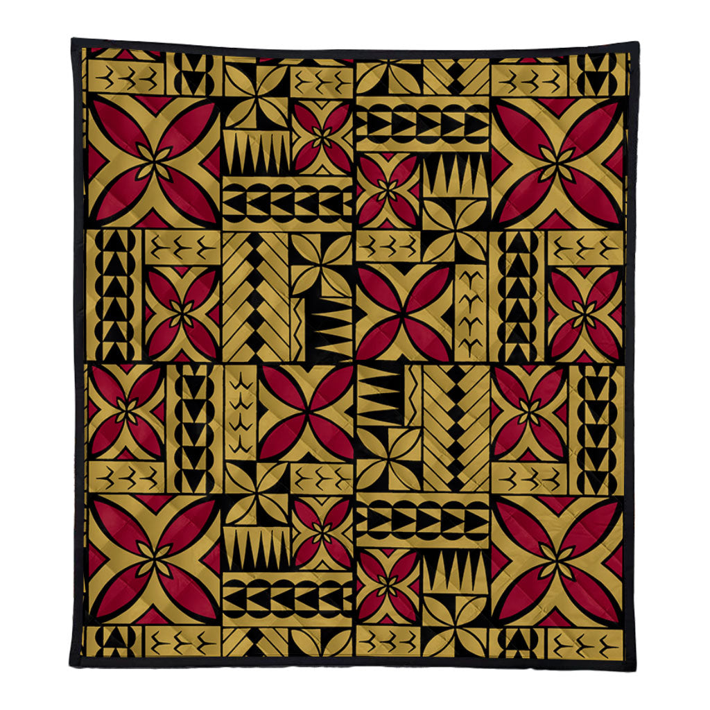 Samoa Premium Quilt Siapo Design Tribal Pattern Yellow