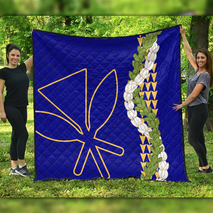 Hawaii Premium Quilt Kanaka Maoli Puakenikeni Maile Flower Lei