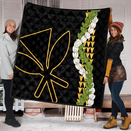 Hawaii Premium Quilt Kanaka Maoli Puakenikeni Maile Flower Lei