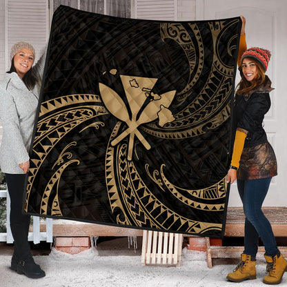Hawaii Premium Quilt Kanaka Map Tribal Wave