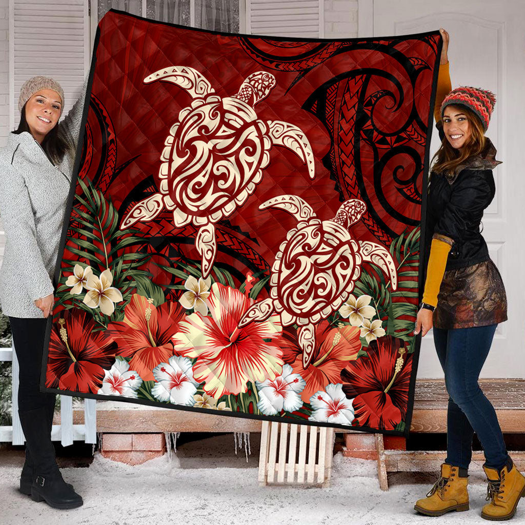 Hawaii Premium Quilt Polynesia Turtle Drawing Tropical Flower