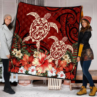 Hawaii Premium Quilt Polynesia Turtle Drawing Tropical Flower