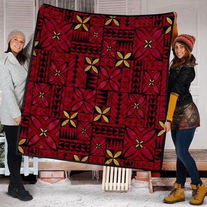 Samoa Premium Quilt Siapo Design Tribal Pattern Red
