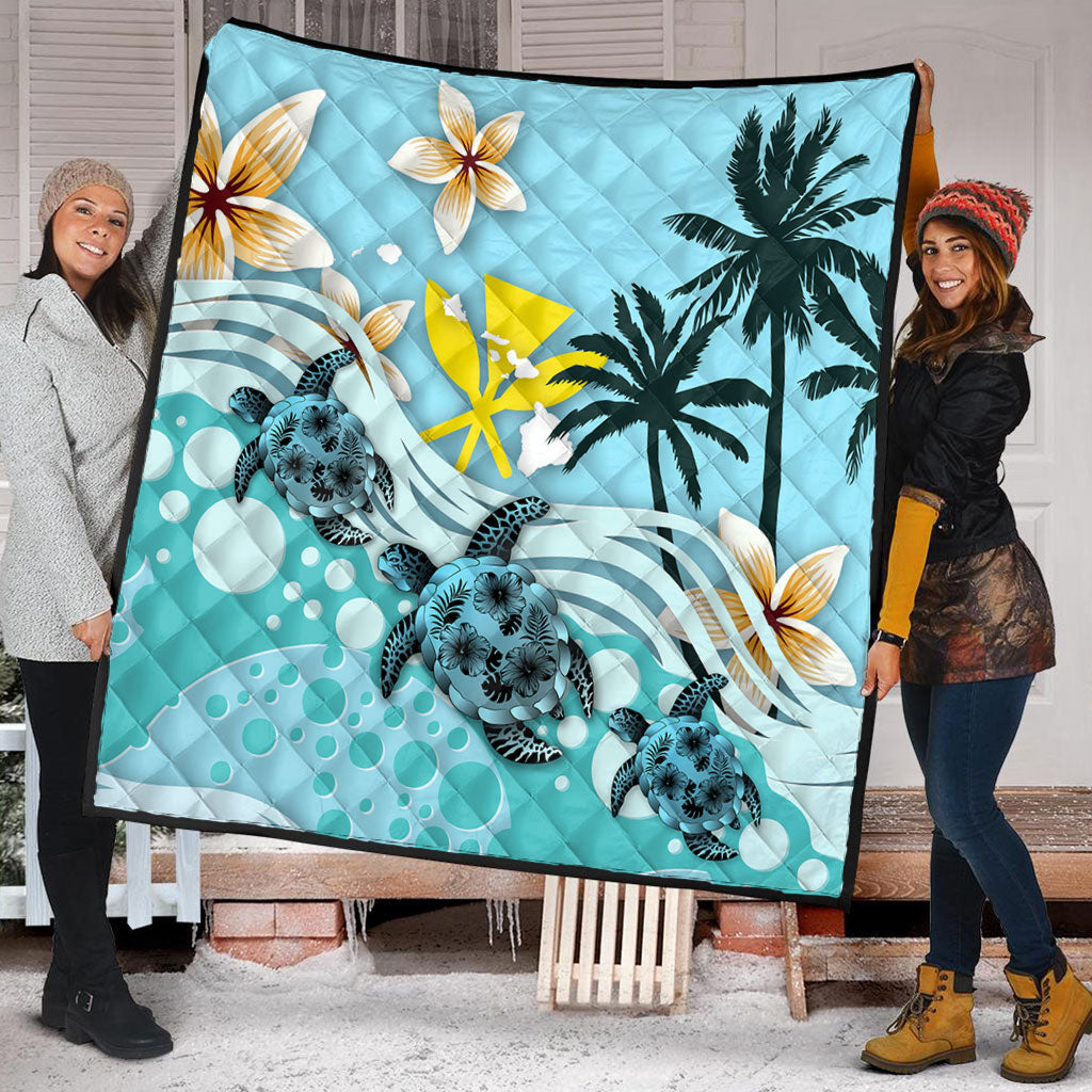 Hawaii Premium Quilt Kanaka Maoli Turte Blue Hibiscus