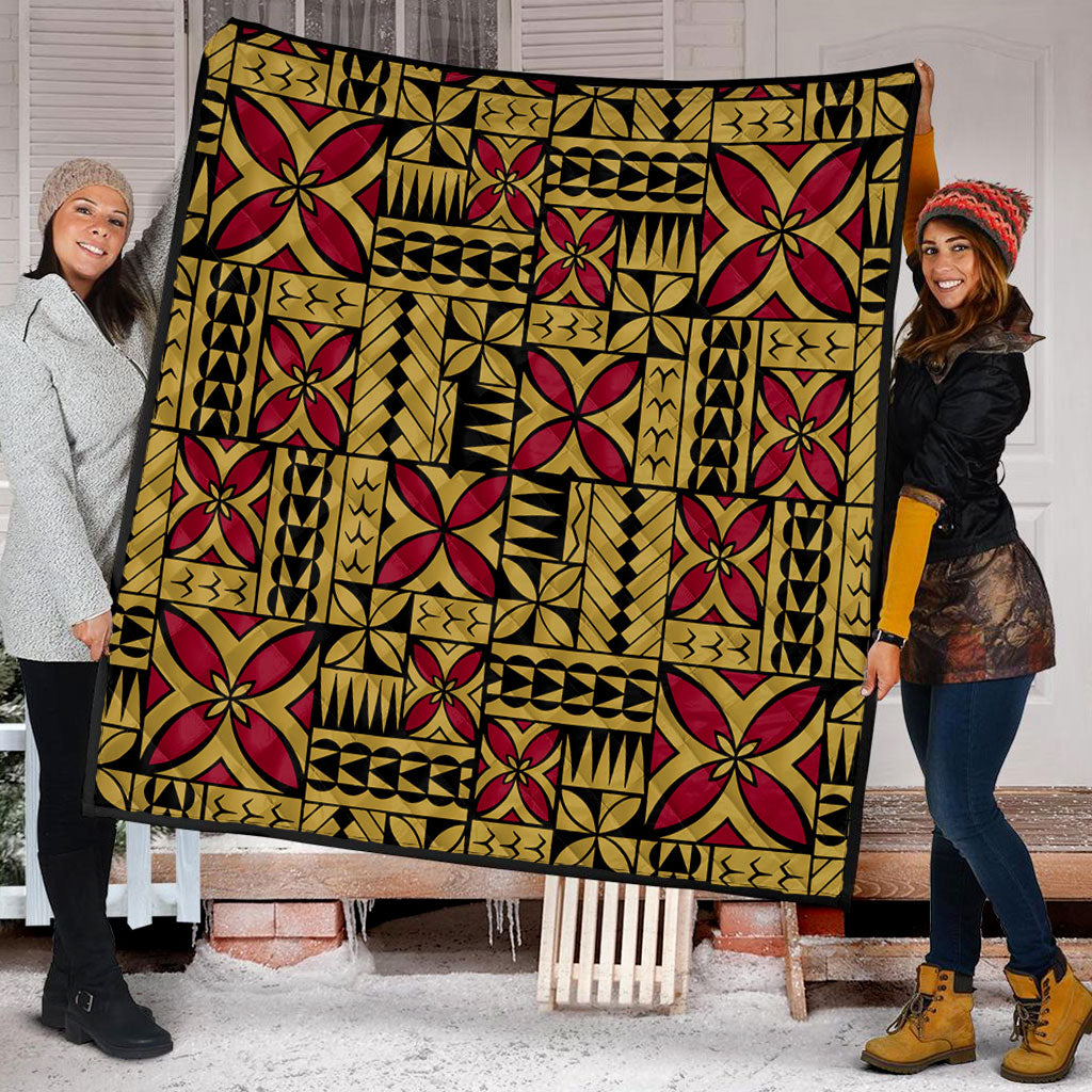 Samoa Premium Quilt Siapo Design Tribal Pattern Yellow