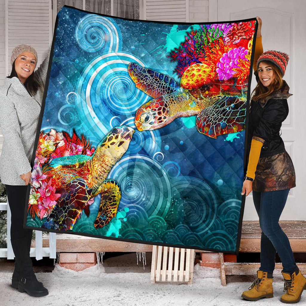 Hawaii Premium Quilt Turtle Kiss Ocean Galaxy
