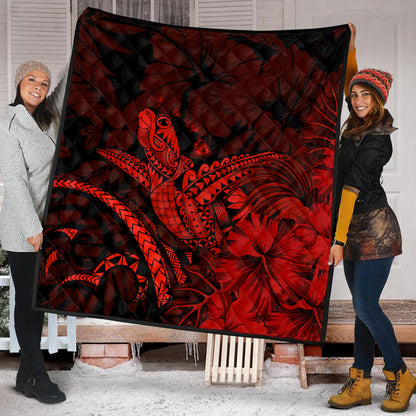 Hawaii Premium Quilt Turtle Polynesian With Hibiscus Flower