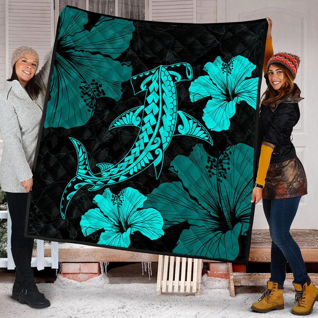 Hawaii Premium Quilt Hammerhead Shark Hibiscus Flower