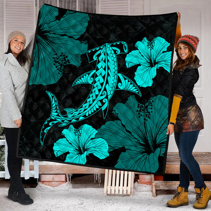 Hawaii Premium Quilt Hammerhead Shark Hibiscus Flower