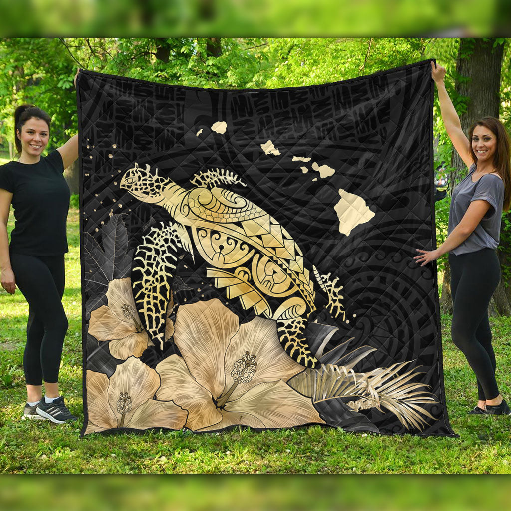 Hawaii Premium Quilt Turtle Hibiscus Gold