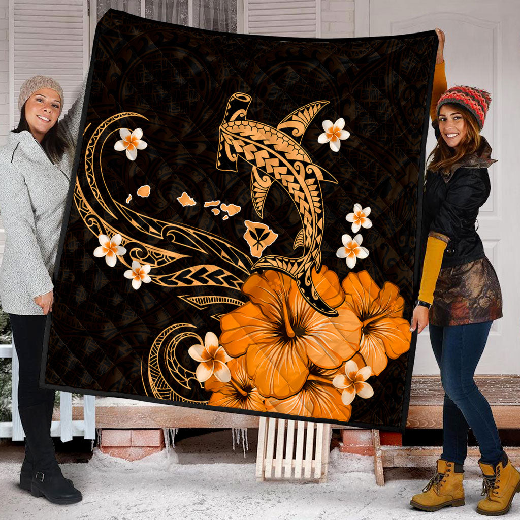 Hawaii Premium Quilt Kanaka Map And Shark Tribal Tattoo