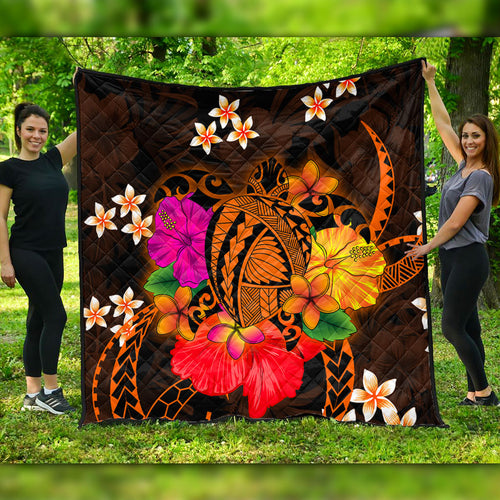 Hawaii Premium Quilt Polynesia Tribal Turtle Tropical Flower
