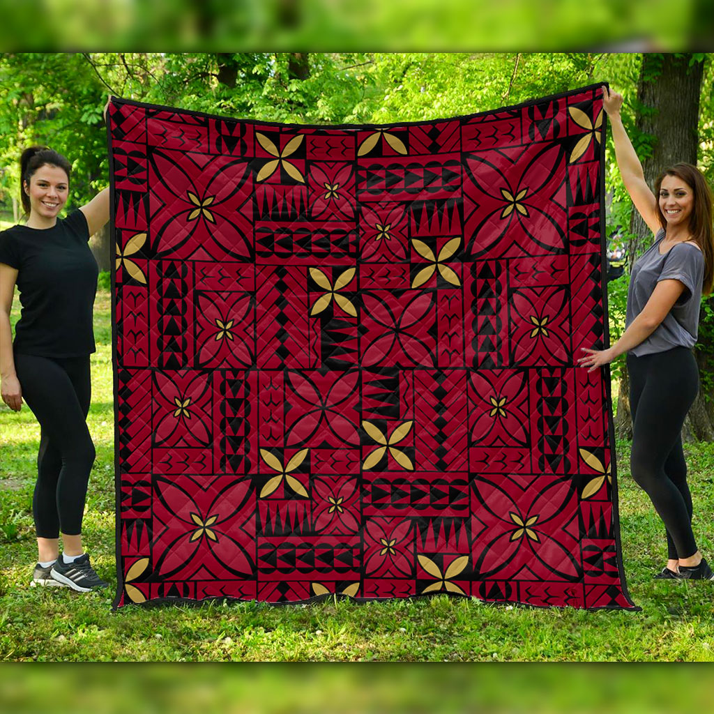 Samoa Premium Quilt Siapo Design Tribal Pattern Red