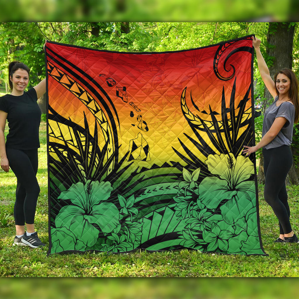 Hawaii Premium Quilt Map Polynesian Tattoo Tropical Summer