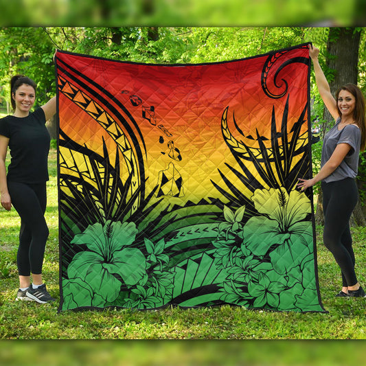 Hawaii Premium Quilt Map Polynesian Tattoo Tropical Summer