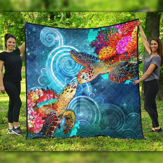 Hawaii Premium Quilt Turtle Kiss Ocean Galaxy