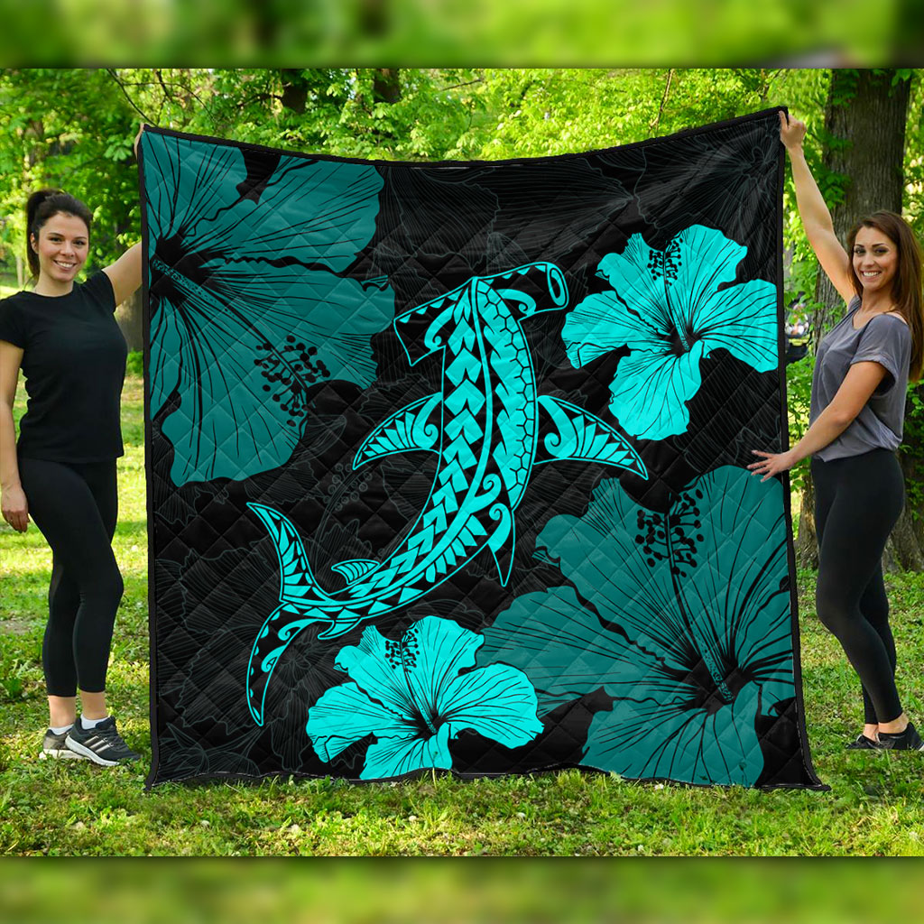 Hawaii Premium Quilt Hammerhead Shark Hibiscus Flower