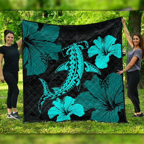 Hawaii Premium Quilt Hammerhead Shark Hibiscus Flower