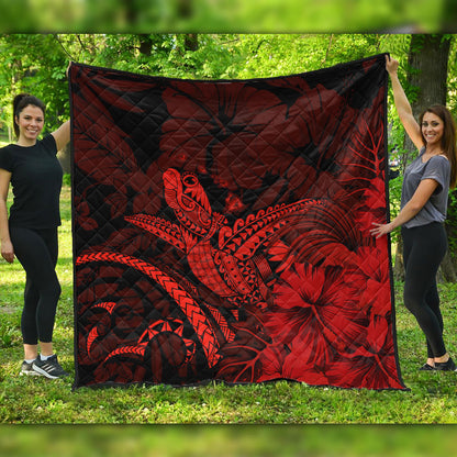 Hawaii Premium Quilt Turtle Polynesian With Hibiscus Flower