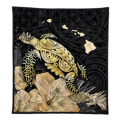 Hawaii Premium Quilt Turtle Hibiscus Gold