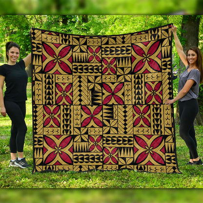Samoa Premium Quilt Siapo Design Tribal Pattern Yellow