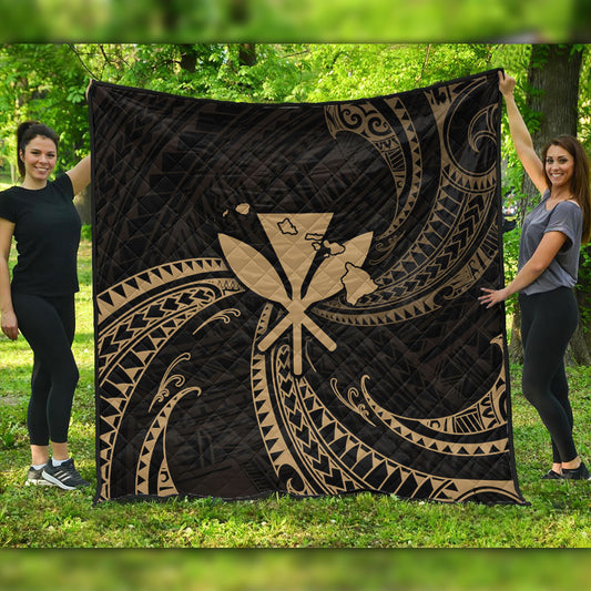 Hawaii Premium Quilt Kanaka Map Tribal Wave