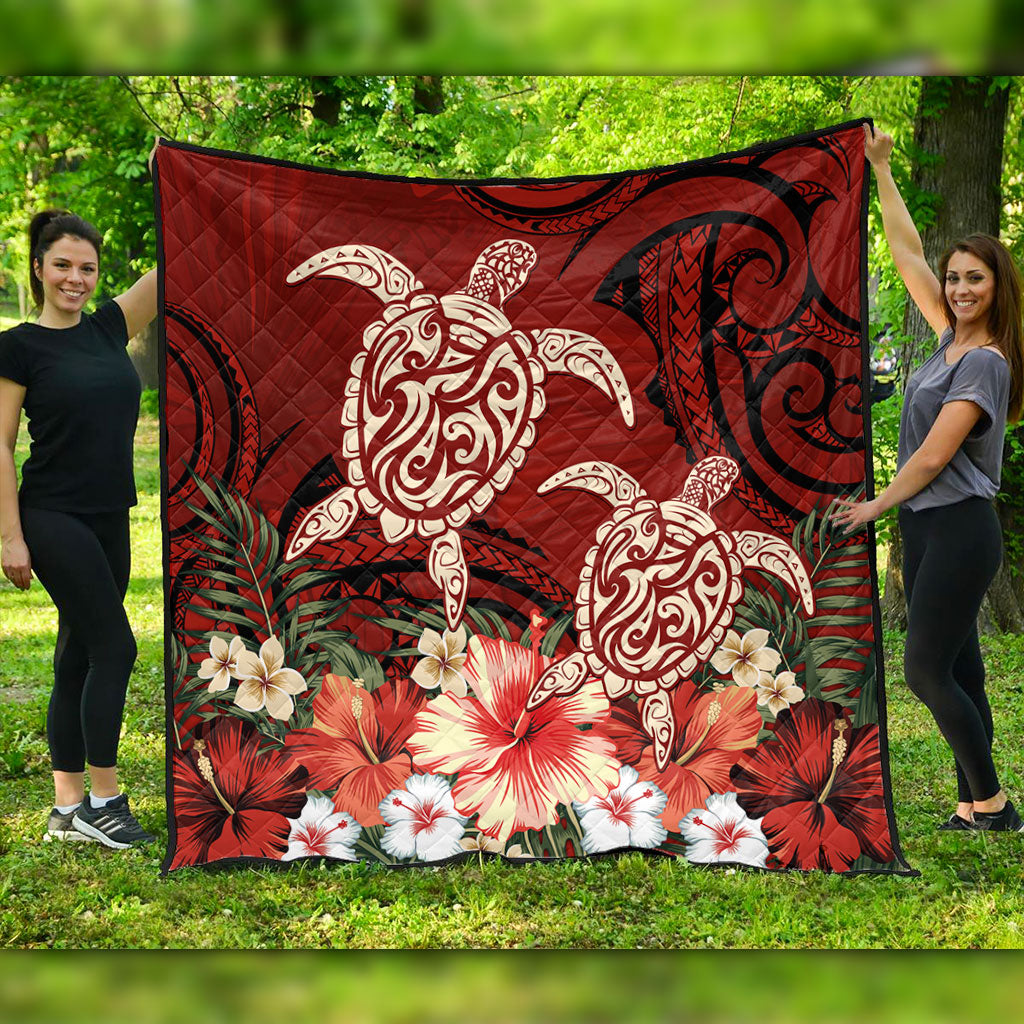 Hawaii Premium Quilt Polynesia Turtle Drawing Tropical Flower