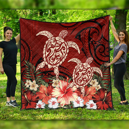 Hawaii Premium Quilt Polynesia Turtle Drawing Tropical Flower