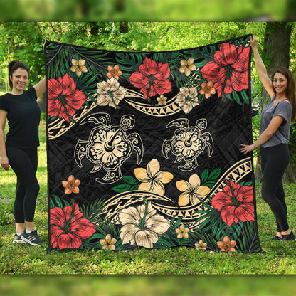 Hawaii Premium Quilt Hawaiian Map Turtle Drawing Tattoo