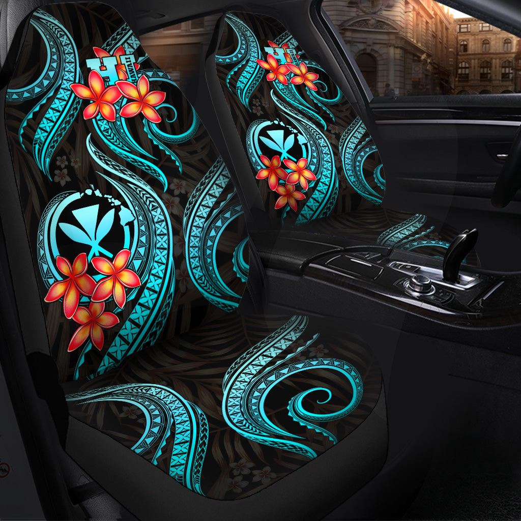 Polynesian Hawaii Car Seat Covers - Turquoise Plumeria