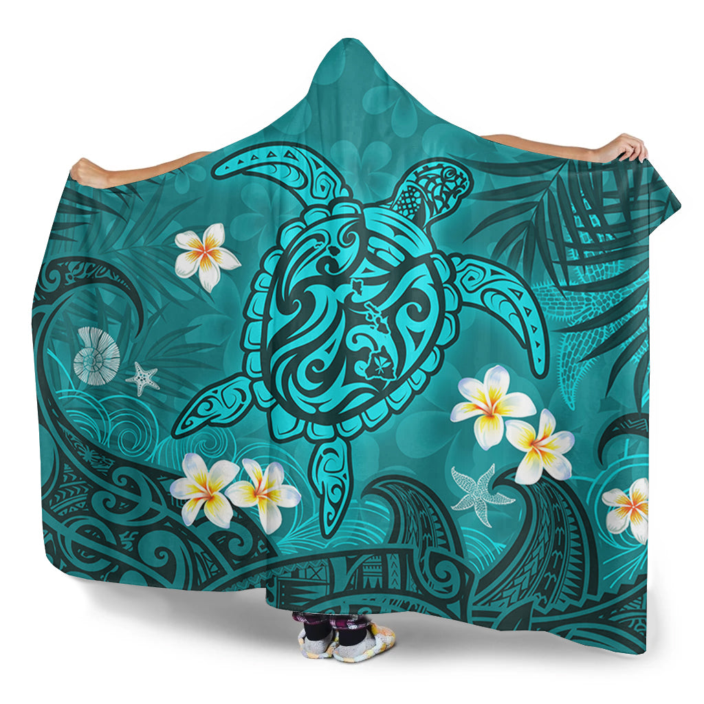 Hawaii Hooded Blanket Hawaiian Sea Turtle & Floral Dreams