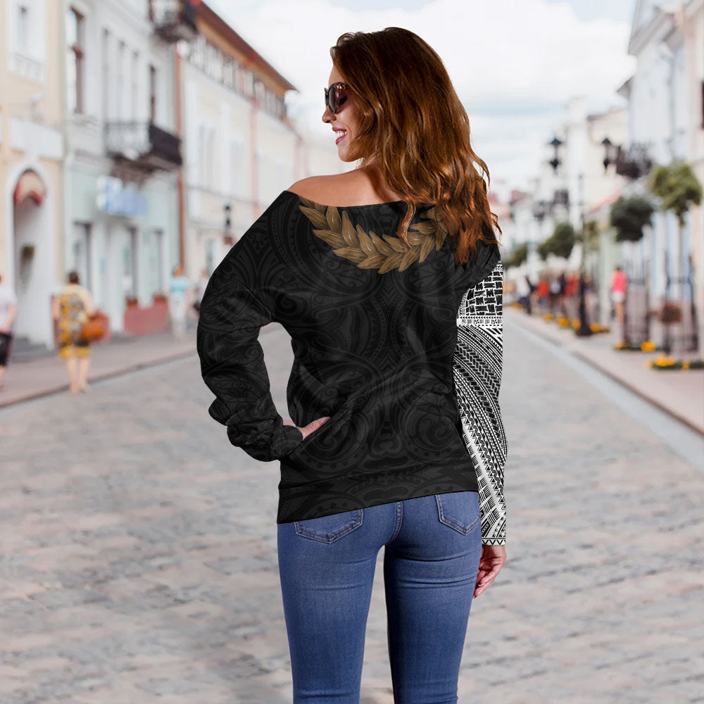 Samoa Off Shoulder Sweatshirt Tattoo Roman Reigns With Ula Fala Style Brown