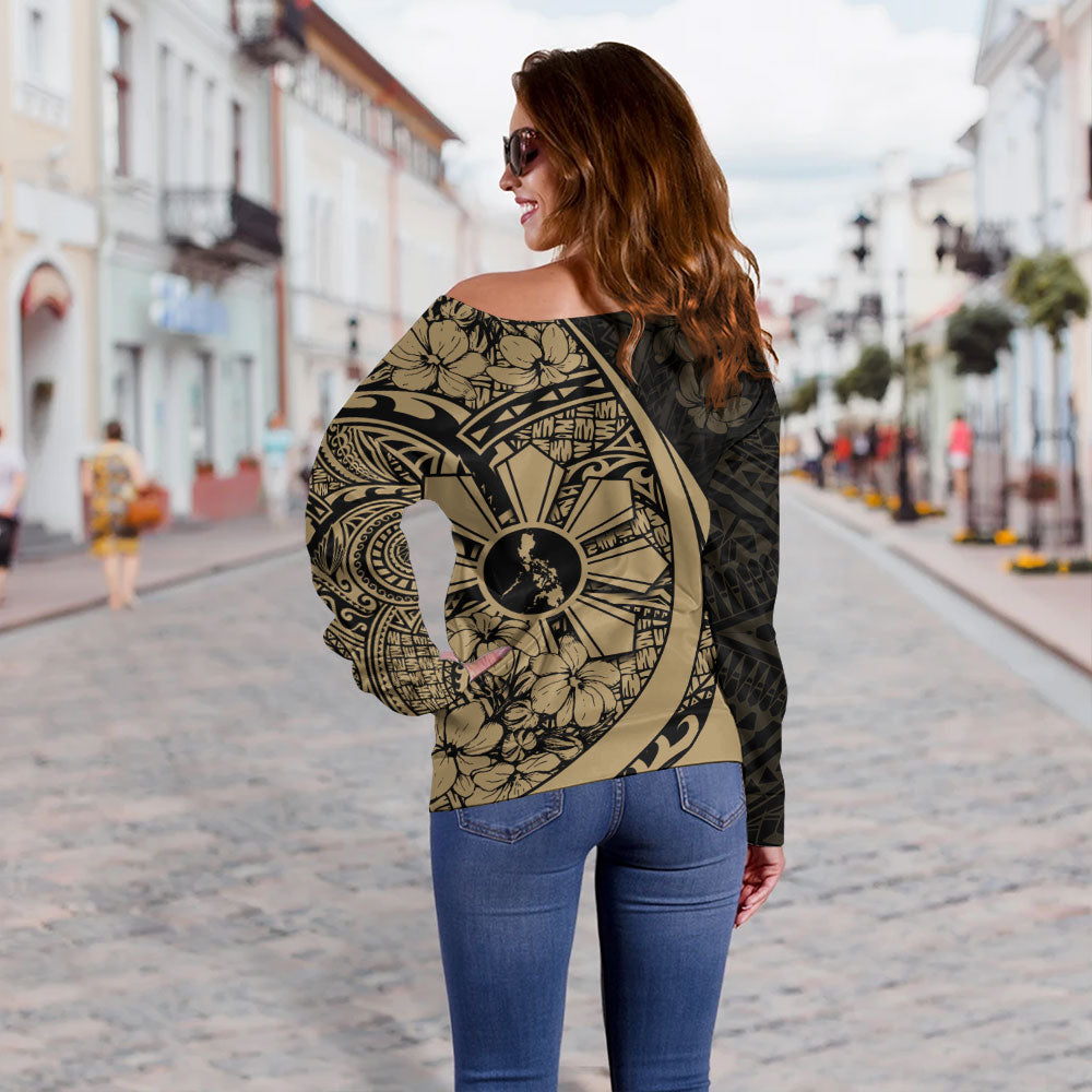 Philippines Filipinos Off Shoulder Sweatshirt Custom National Sampaguita Flower Symbols Style
