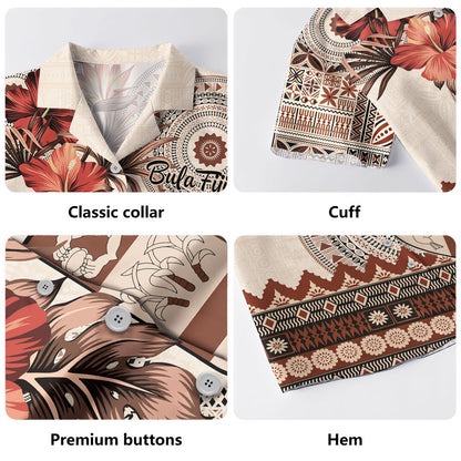 Fiji Hawaiian Shirt Bula Tribal Print Beige