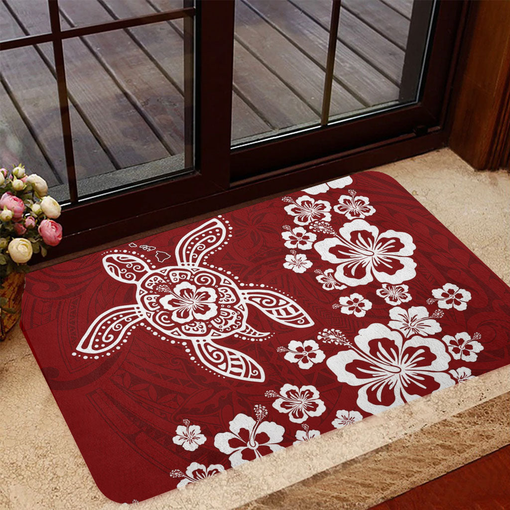Hawaii Doormat Tribal Hibiscus Flower Graphic Turtle Tatoo