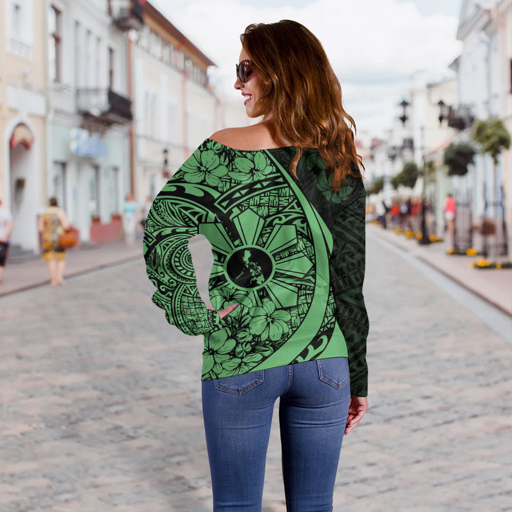 Philippines Filipinos Off Shoulder Sweatshirt Custom National Sampaguita Flower Symbols Style