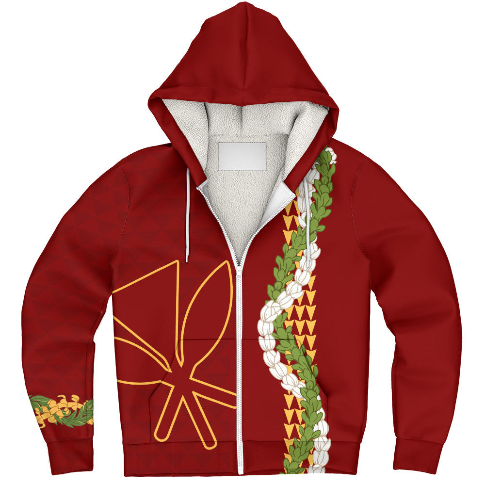 Hawaii Sherpa Hoodie Kanaka Maoli Puakenikeni Maile Flower Lei