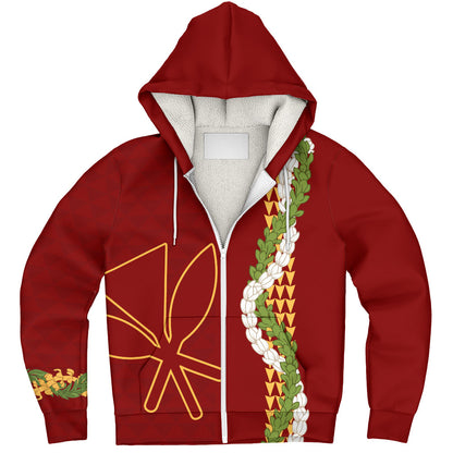 Hawaii Sherpa Hoodie Kanaka Maoli Puakenikeni Maile Flower Lei