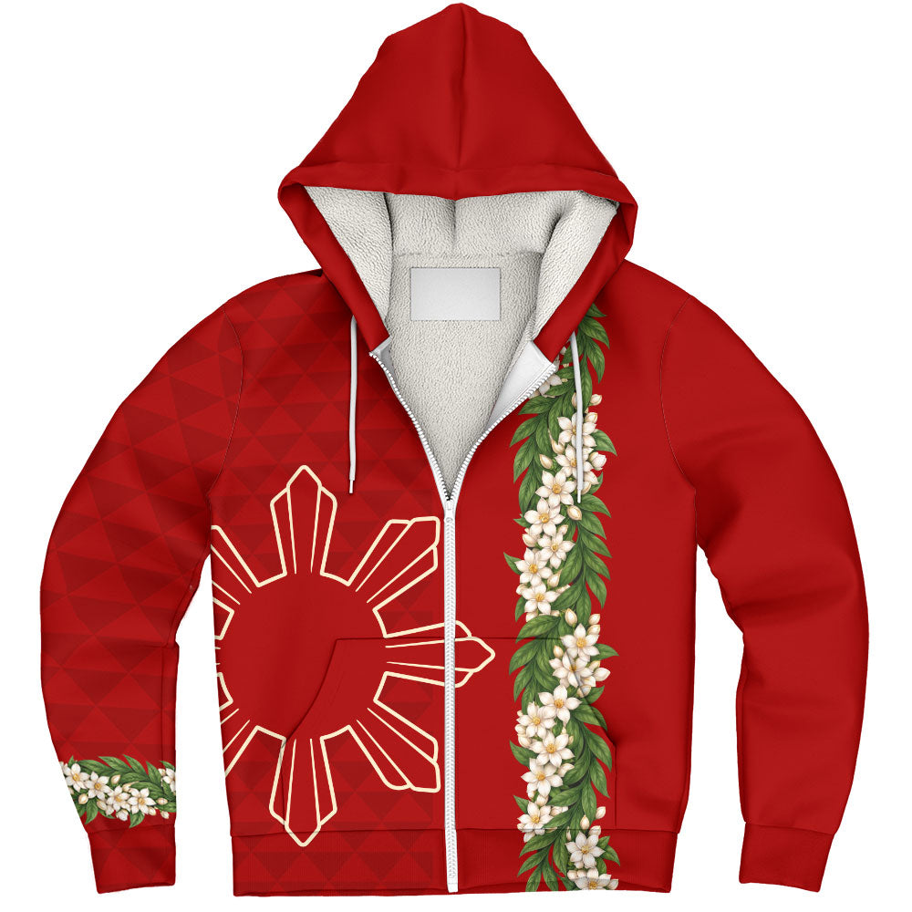 Philippines Filipinos Sherpa Hoodie Sampaguita Flower Sun Pattern Island Style
