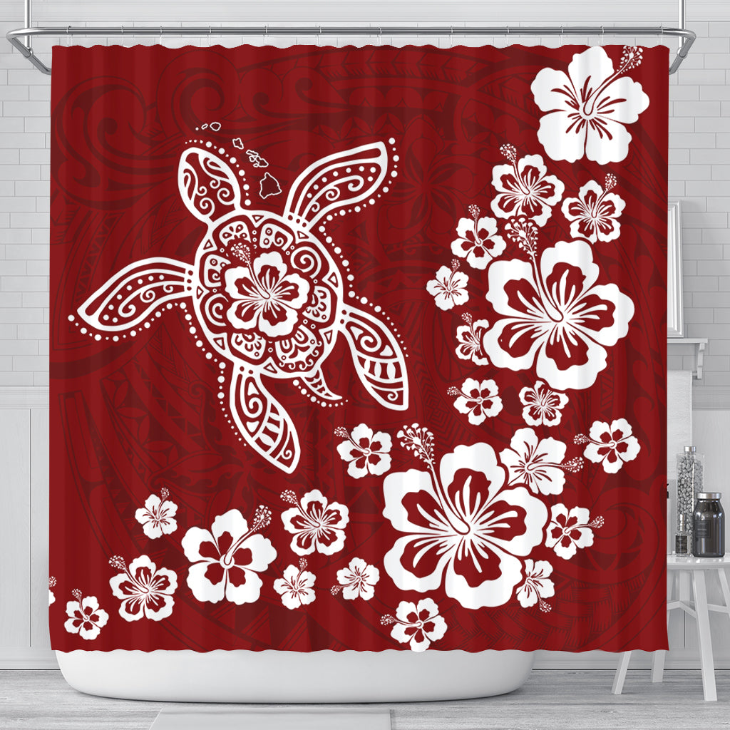 Hawaii Shower Curtain Tribal Hibiscus Flower Graphic Turtle Tatoo