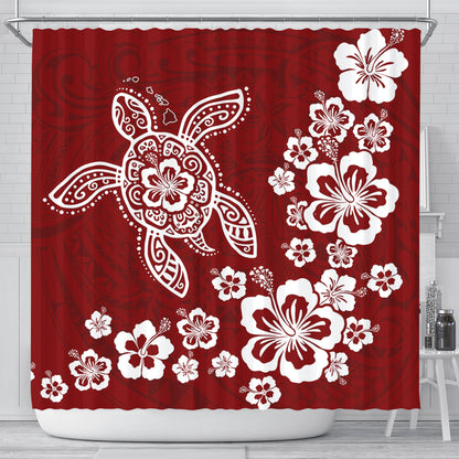Hawaii Shower Curtain Tribal Hibiscus Flower Graphic Turtle Tatoo