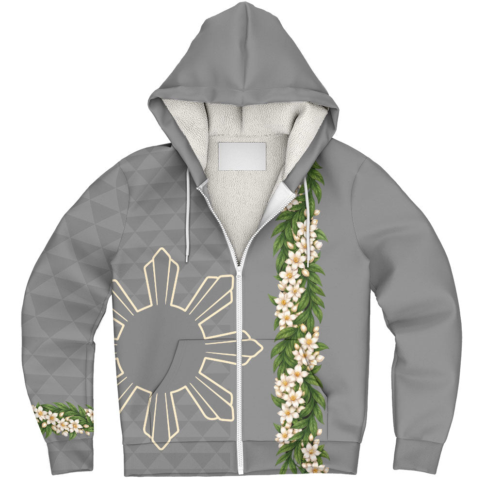 Philippines Filipinos Sherpa Hoodie Sampaguita Flower Sun Pattern Island Style