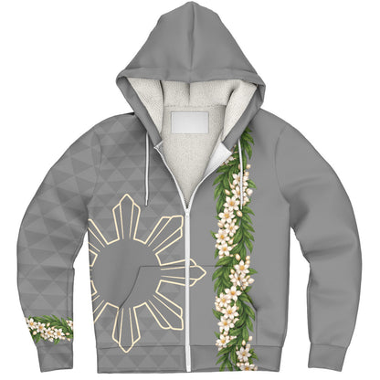 Philippines Filipinos Sherpa Hoodie Sampaguita Flower Sun Pattern Island Style