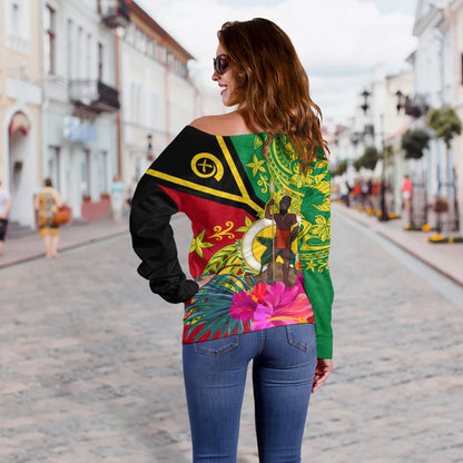 Vanuatu Off Shoulder Sweatshirt Flag Tribal Tropical Style